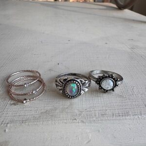 Silver and Rose Gold Opal and Pearl Ring Set